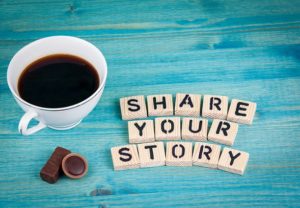Kaffeetasse und schriftzug Share your story